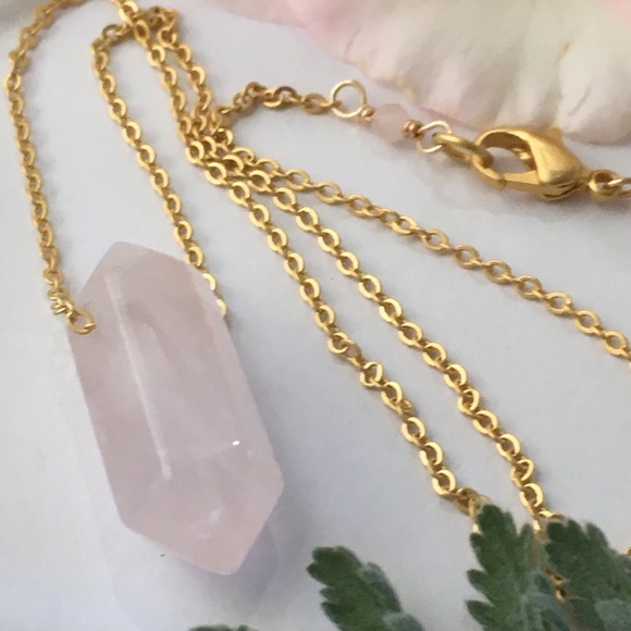 Rose Quartz Double Point Crystal Pendant Necklace - Picture 2 of 8